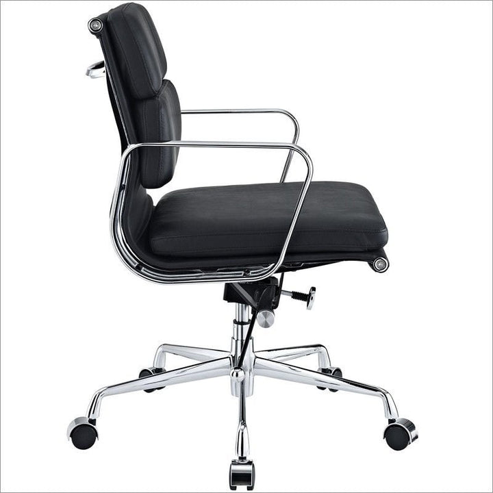 Modern Padded Mid Back Office Chair Black Italian Leather Image 2