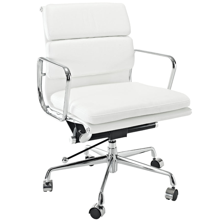 Modern Padded Mid Back Office Chair White Italian Leather Image 1