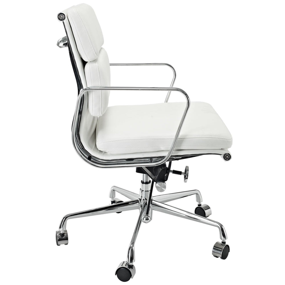 Modern Padded Mid Back Office Chair White Italian Leather Image 2