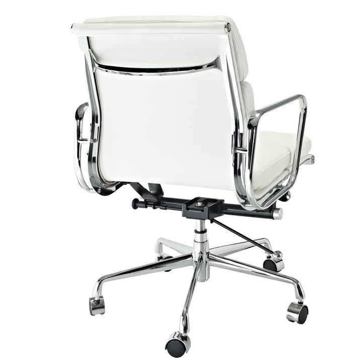 Modern Padded Mid Back Office Chair White Italian Leather Image 3