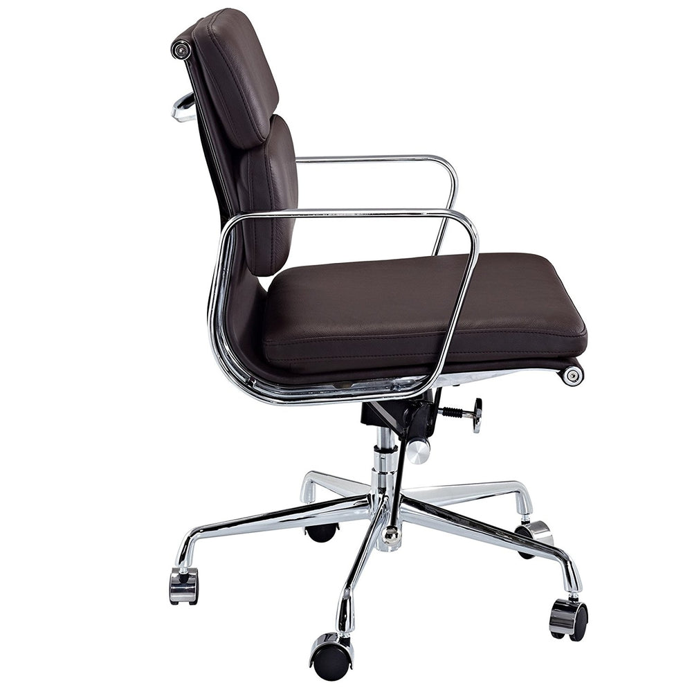 Modern Padded Mid Back Office Chair Brown Italian Leather Image 2