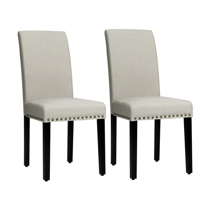 Costway Set of 2 Fabric Dining Chairs Upholstered with Nailhead Trim Image 1