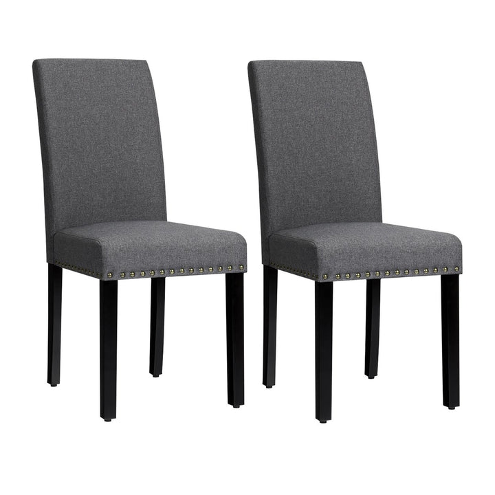 Costway Set of 2 Fabric Dining Chairs Upholstered with Nailhead Trim Image 1