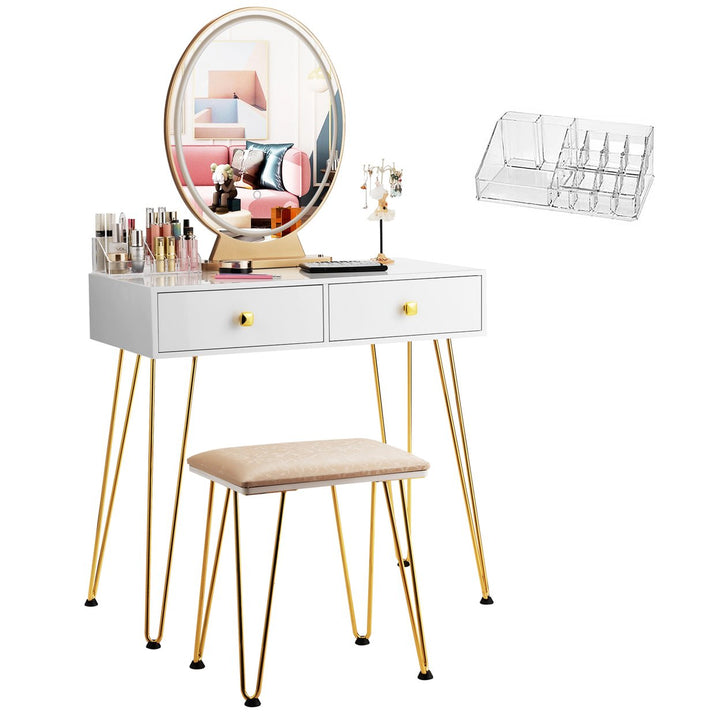 Vanity Makeup Dressing Table W/ 3 Lighting Modes Mirror Touch Switch White Image 3