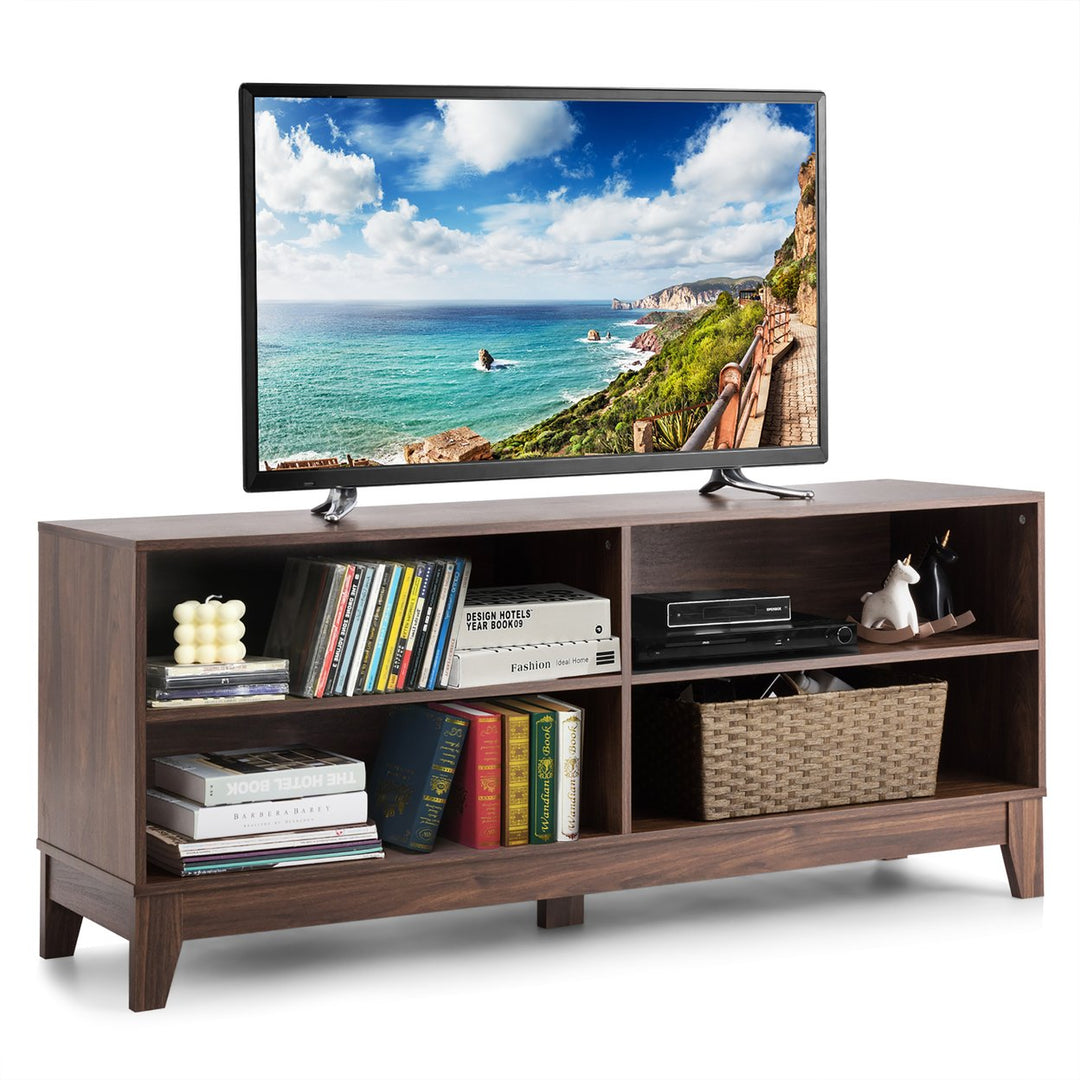 Costway 58 Modern Wood TV Stand Console Storage Entertainment Media Center Walnut Black Image 1