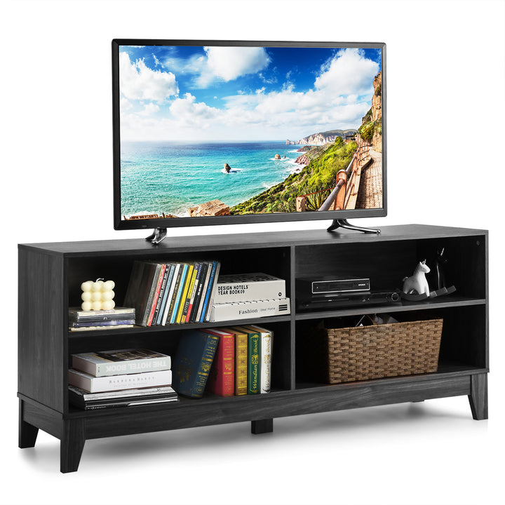 Costway 58 Modern Wood TV Stand Console Storage Entertainment Media Center Walnut Black Image 1