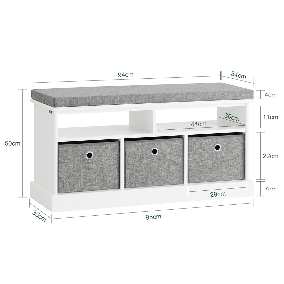 Haotian FSR67-HG, 3 Baskets Hallway Storage Bench, Shoe Rack Cabinet with Seat Cushion Image 2