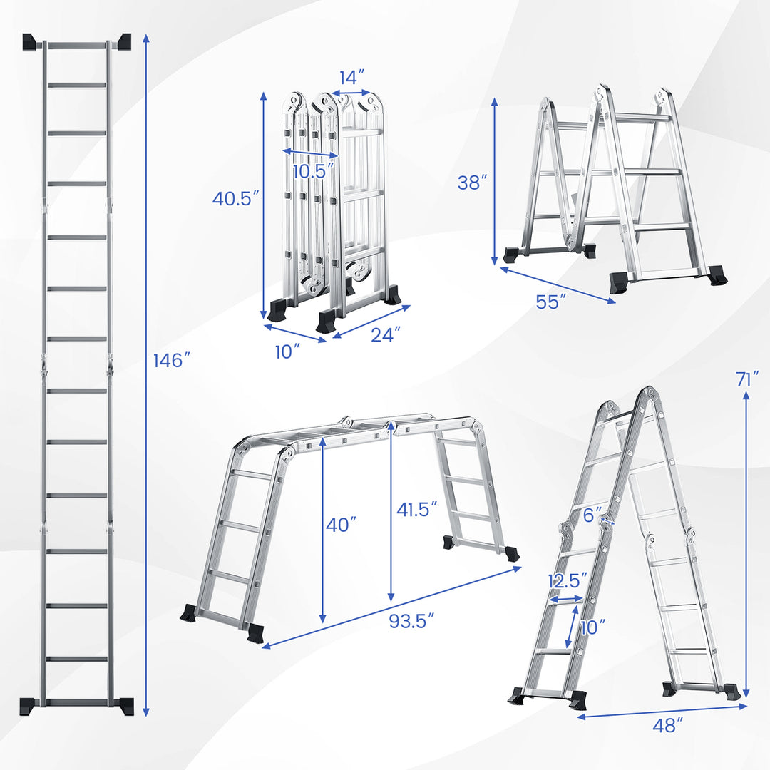 IRONMAX 12.5 Multi Purpose Step Platform Aluminum Folding Scaffold Ladder 330LB Image 3