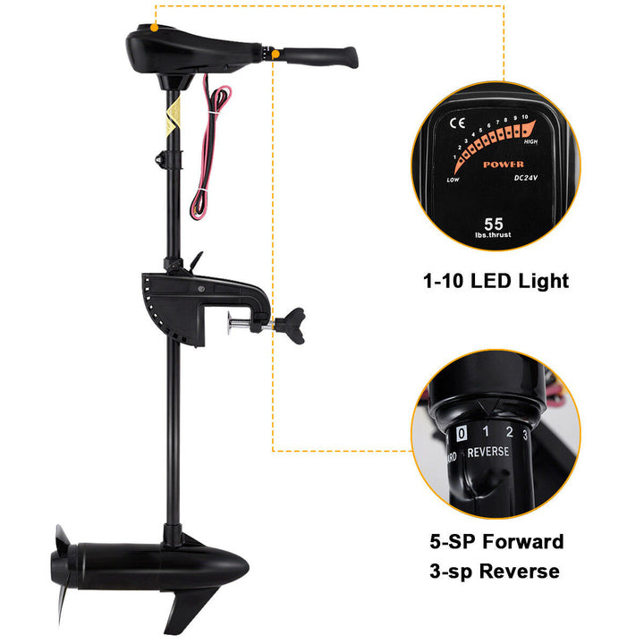 55lbs Freshwater Transom Mounted Trolling Motor 36" Shaft Image 8