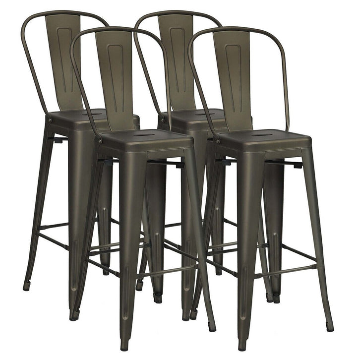 Costway Set of 4 High Back Metal Stool 30 Seat Bar Height Industrial Bar Stools Gun/Black Image 5