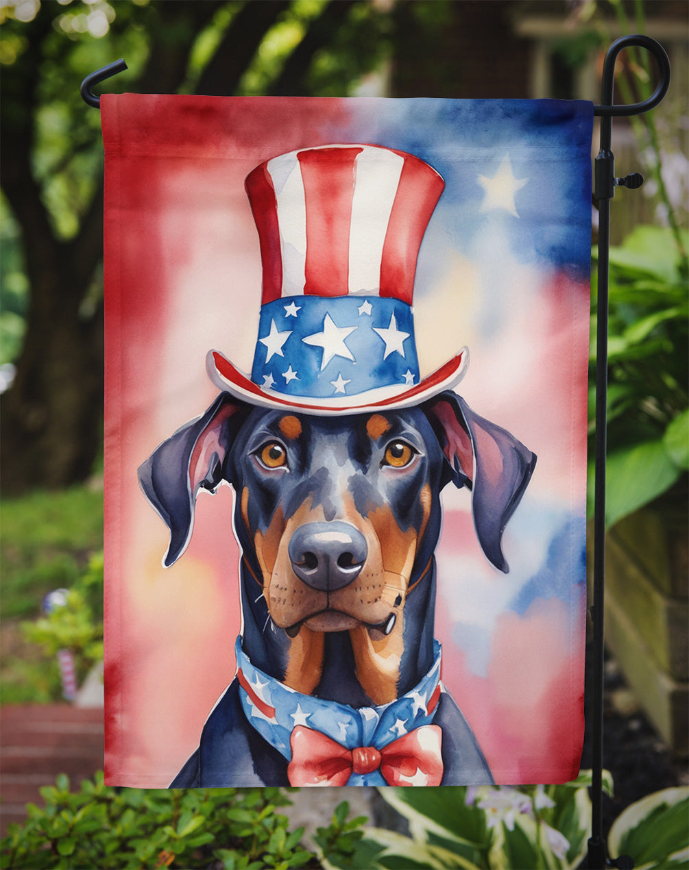 Doberman Pinscher Patriotic American Garden Flag Image 3