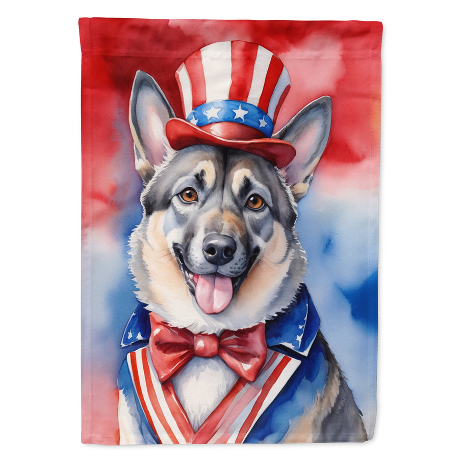Norwegian Elkhound Patriotic American Garden Flag Image 1