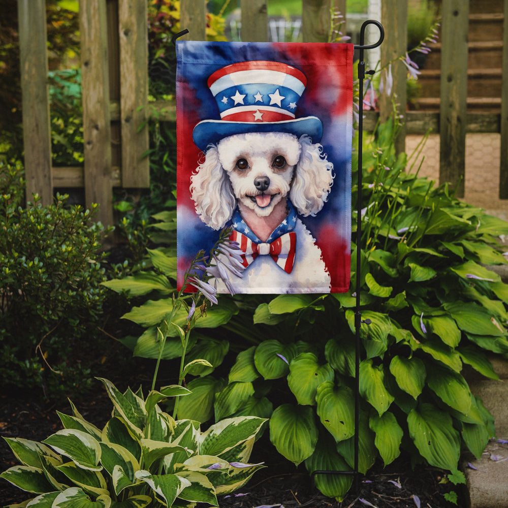 White Poodle Patriotic American Garden Flag Image 2