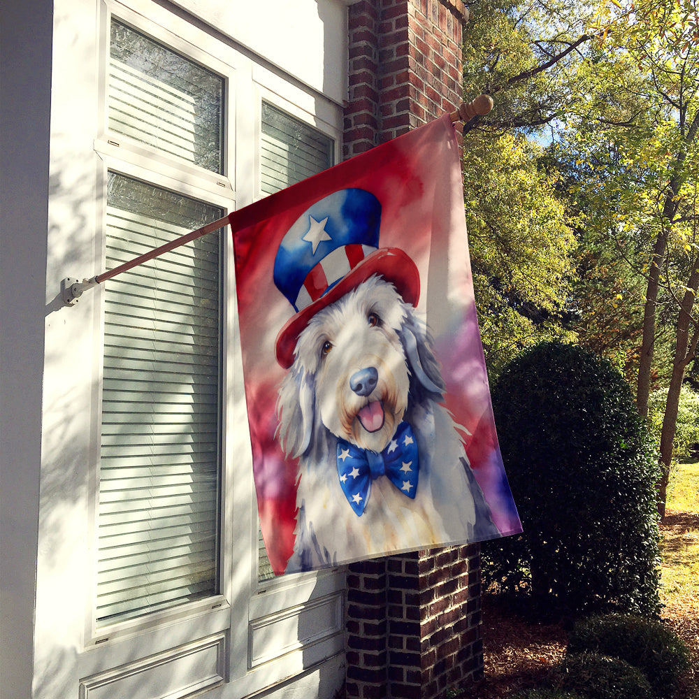 Old English Sheepdog Patriotic American House Flag Image 2