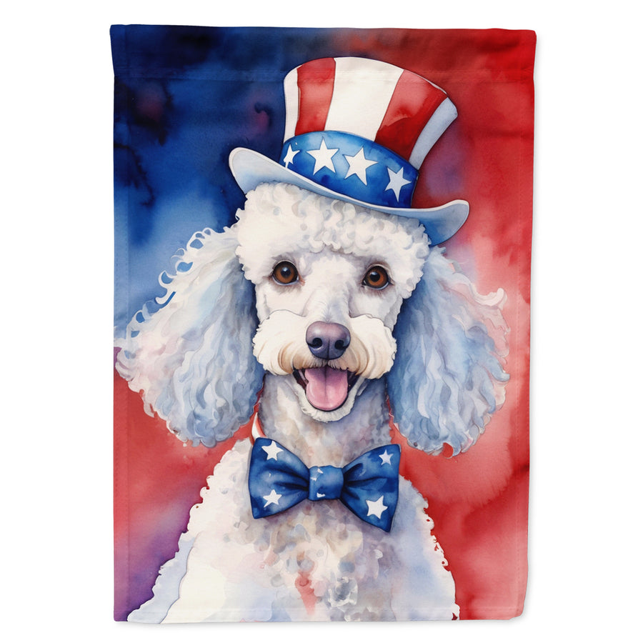 White Poodle Patriotic American House Flag Image 1