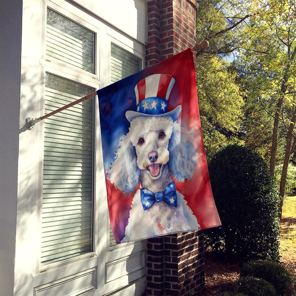 White Poodle Patriotic American House Flag Image 2