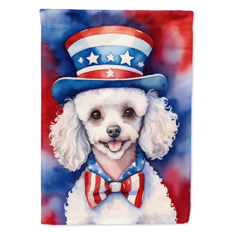 White Poodle Patriotic American House Flag Image 1