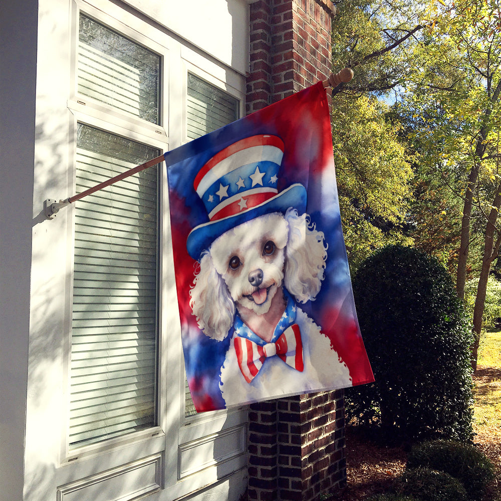 White Poodle Patriotic American House Flag Image 2