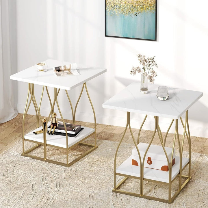 Tribesigns Faux Marble Side Table Gold Modern 2-Tier Accent Table for Living Room Image 5