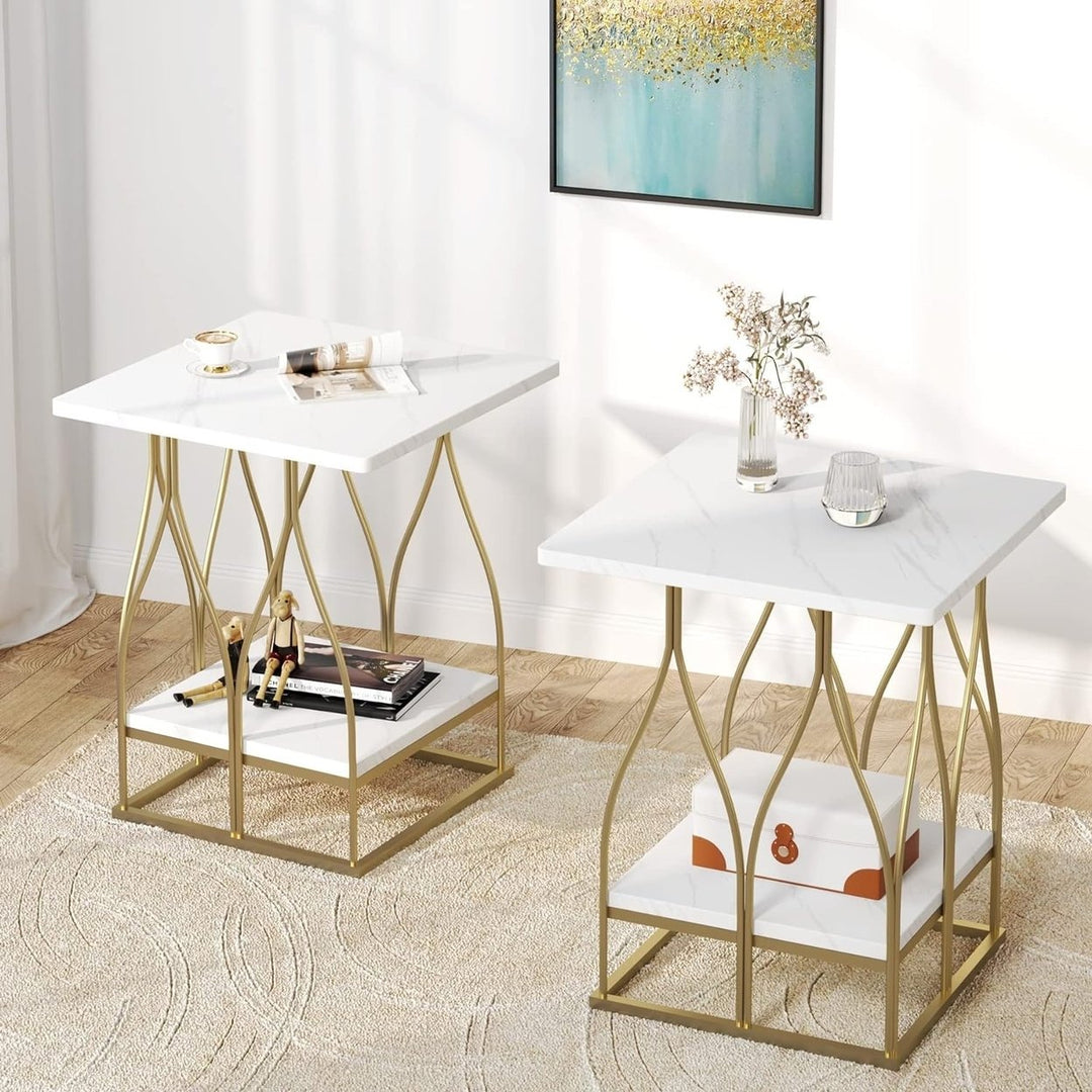 Tribesigns Faux Marble Side Table Gold Modern 2-Tier Accent Table for Living Room Image 1