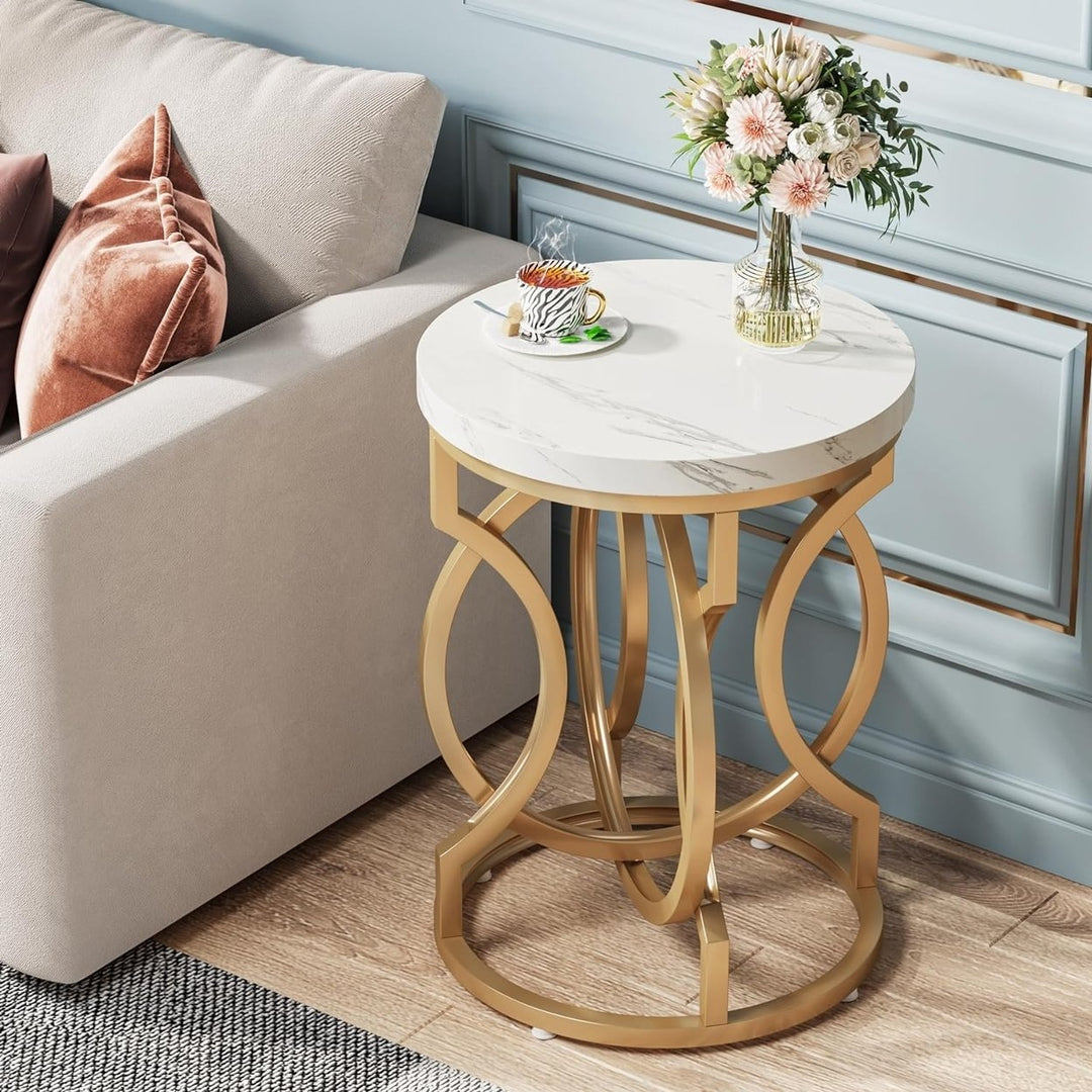 Tribesigns Round End Table Faux Marble Accent Table 19.7" Modern Gold Base Image 1