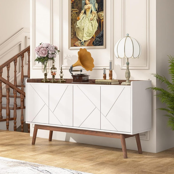 Tribesigns 55" Kitchen Buffet Sideboard Storage Cabinet Modern White Wood Image 1