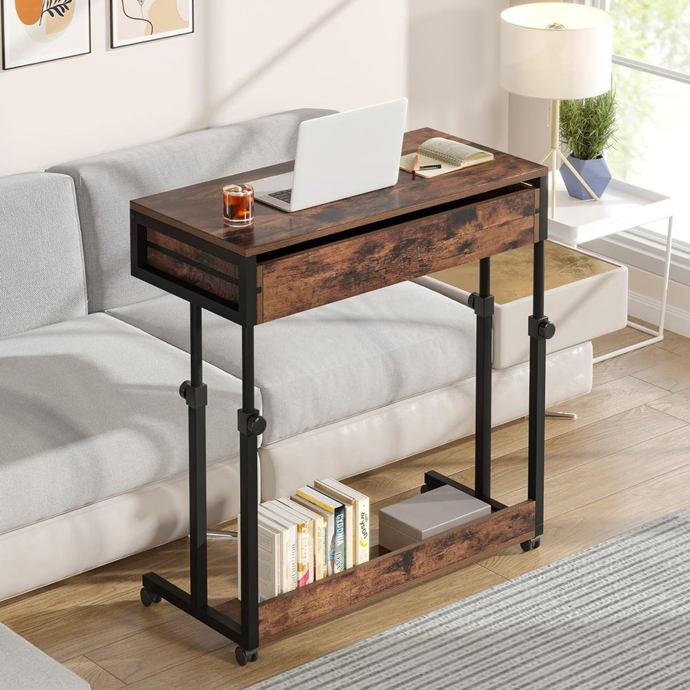 Tribesigns Portable Desk with Drawers, Mobile Laptop Desk with Wheels, Couch Desk Sofa Side Table Bed Desk Image 2