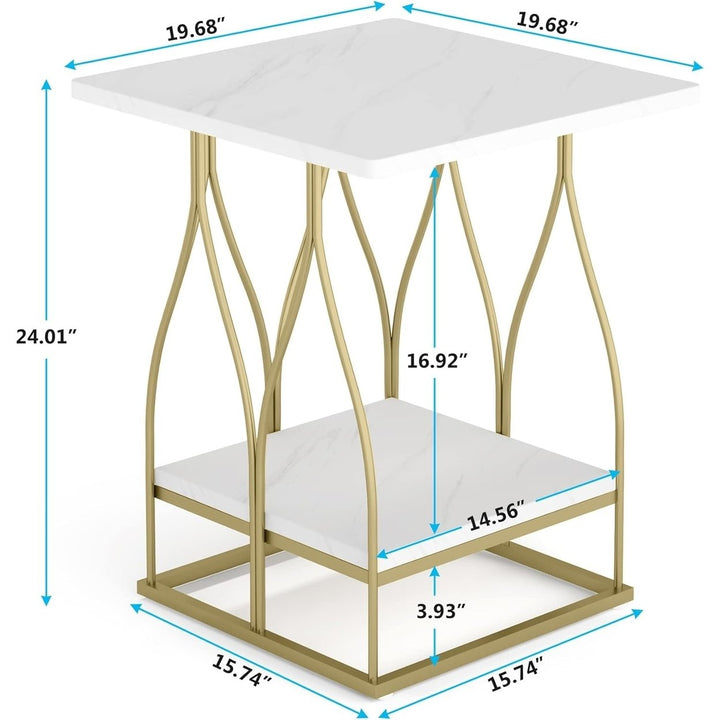 Tribesigns Faux Marble Side Table Gold Modern 2-Tier Accent Table for Living Room Image 6