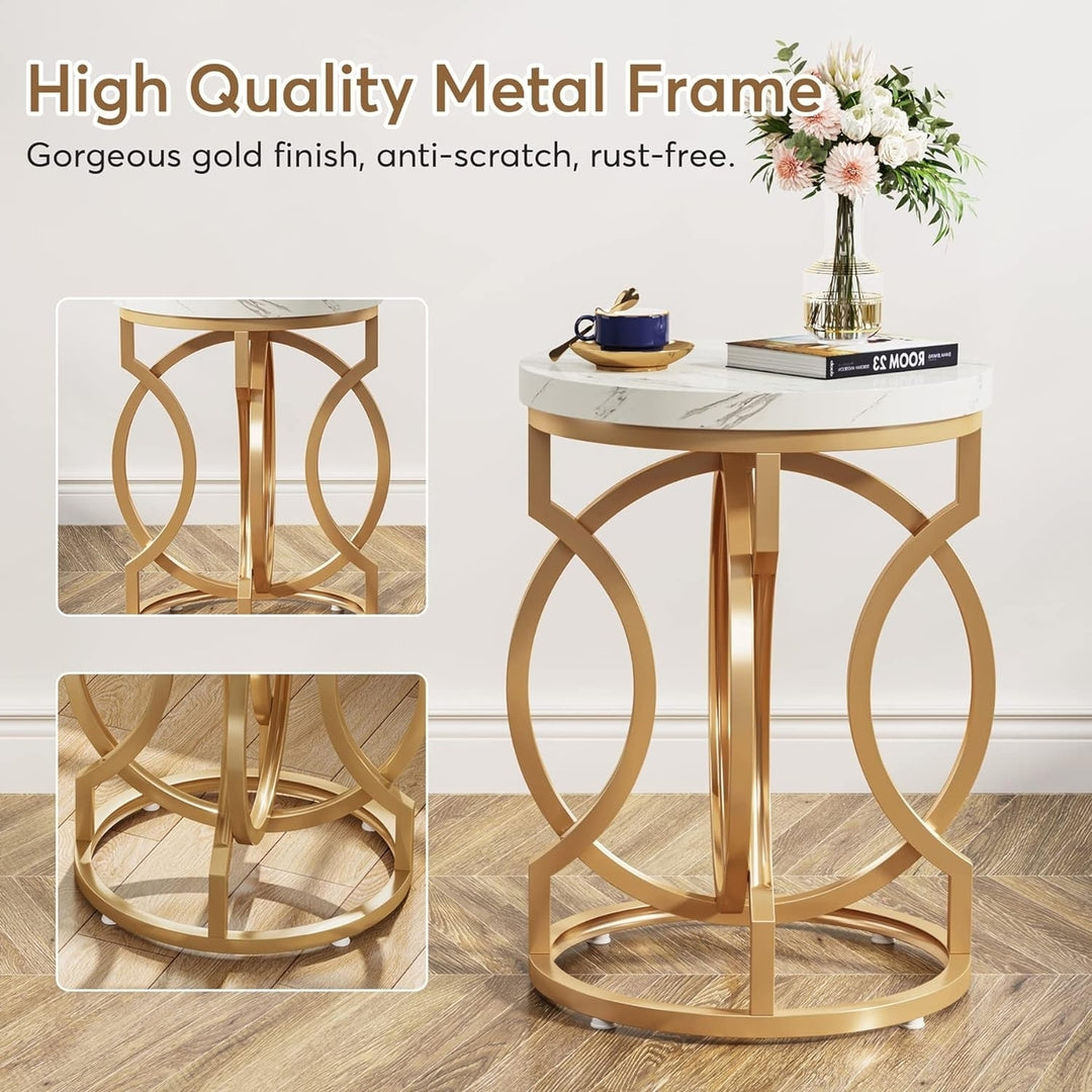 Tribesigns Round End Table, Multifunctional Accent Table, Modern Nightstand with Faux Marble Tabletop Image 4