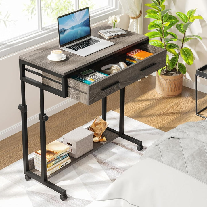 Tribesigns Portable Desk with Drawers, Mobile Laptop Desk with Wheels, Couch Desk Sofa Side Table Bed Desk Image 6