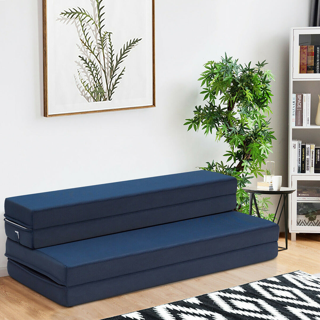 Queen Size 4 Quart -Fold Foam Folding Mattress Futon Sleepover Sofa Bed Guest Image 3