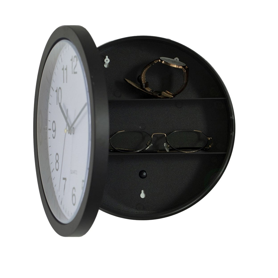 Black Wall Clock with Hidden Storage Safe 10 Inch Plastic Silent Design Image 1