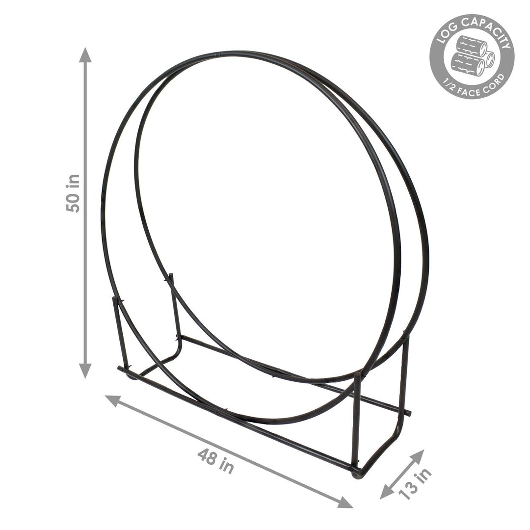 Sunnydaze 48 in Black Powder-Coated Iron Firewood Log Hoop Rack Image 2