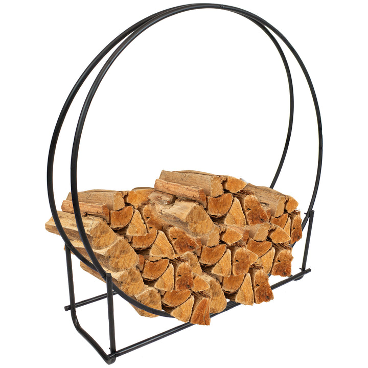 Sunnydaze 40 in Black Powder-Coated Iron Firewood Log Hoop Rack Image 4