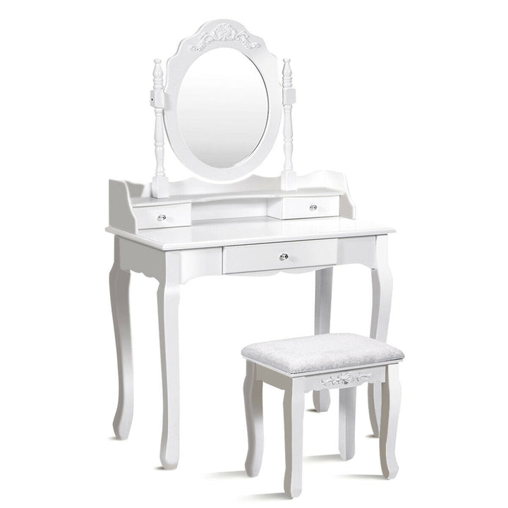 White Vanity Wood Makeup Dressing Table Stool 3 Drawer Image 10