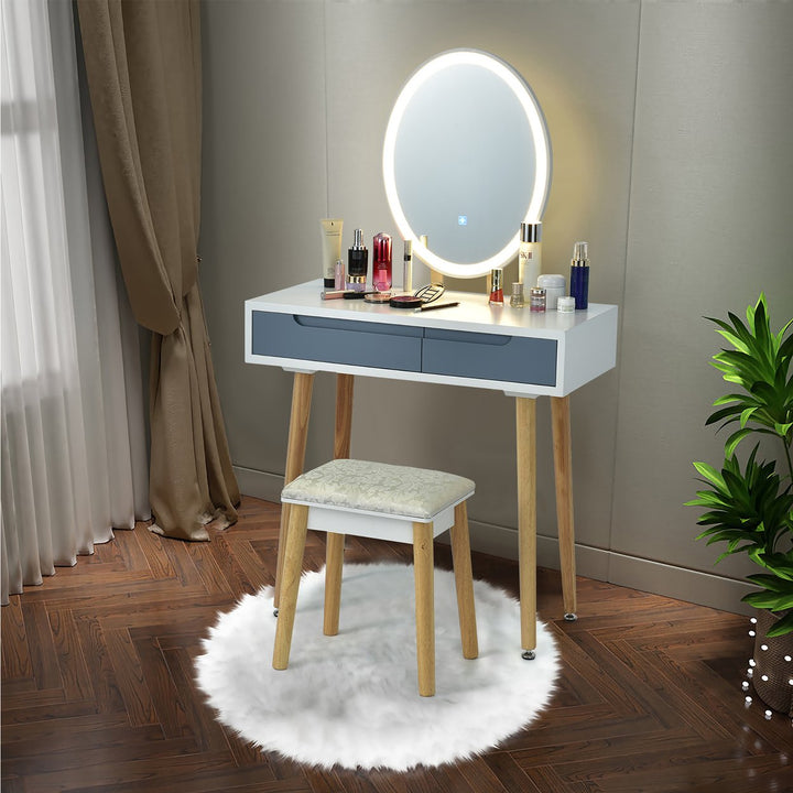 Costway Vanity Makeup Table Touch Screen 3 Lighting Modes Dressing Table Stool Set White\Black\ Gray Image 1