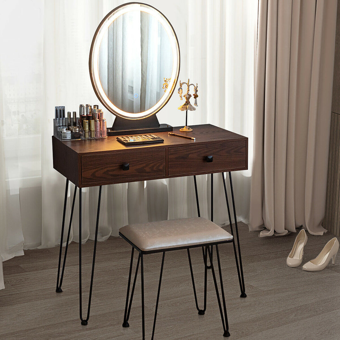 Costway Vanity Makeup Dressing Table W/ 3 Lighting Modes Mirror Touch Switch Rustic\Coffee Image 1