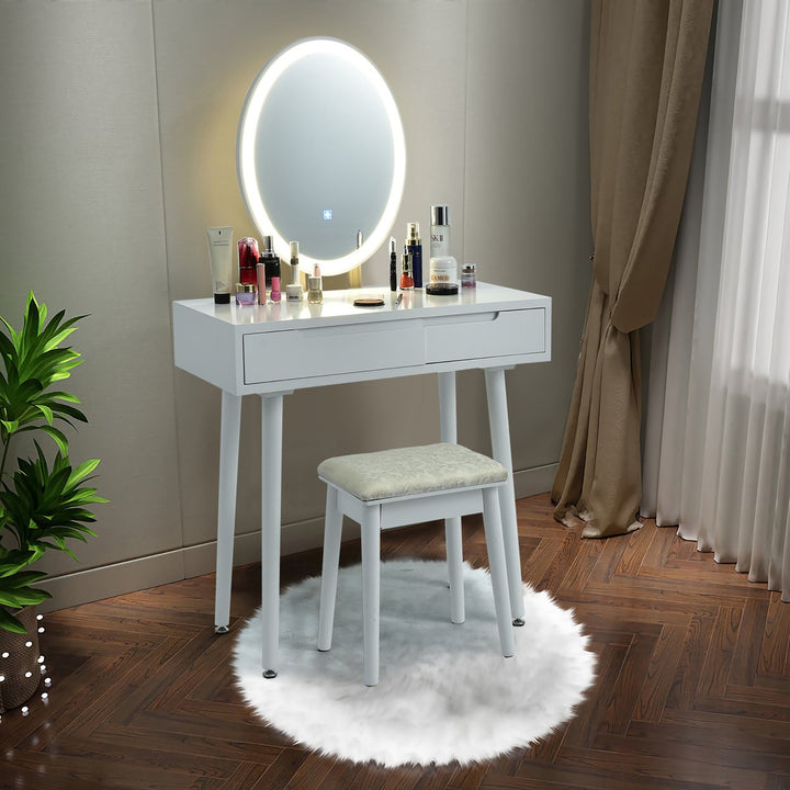 Costway Vanity Makeup Table Touch Screen 3 Lighting Modes Dressing Table Stool Set White\Black\ Gray Image 1