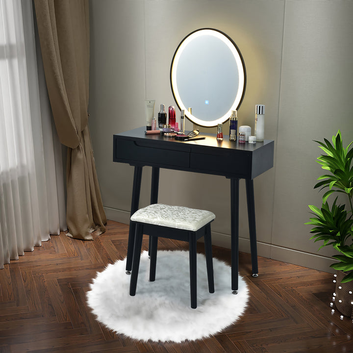 Costway Vanity Makeup Table Touch Screen 3 Lighting Modes Dressing Table Stool Set White\Black\ Gray Image 7