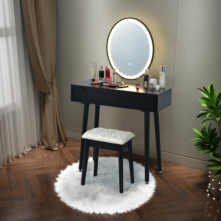 Costway Vanity Makeup Table Touch Screen 3 Lighting Modes Dressing Table Stool Set White\Black\ Gray Image 1