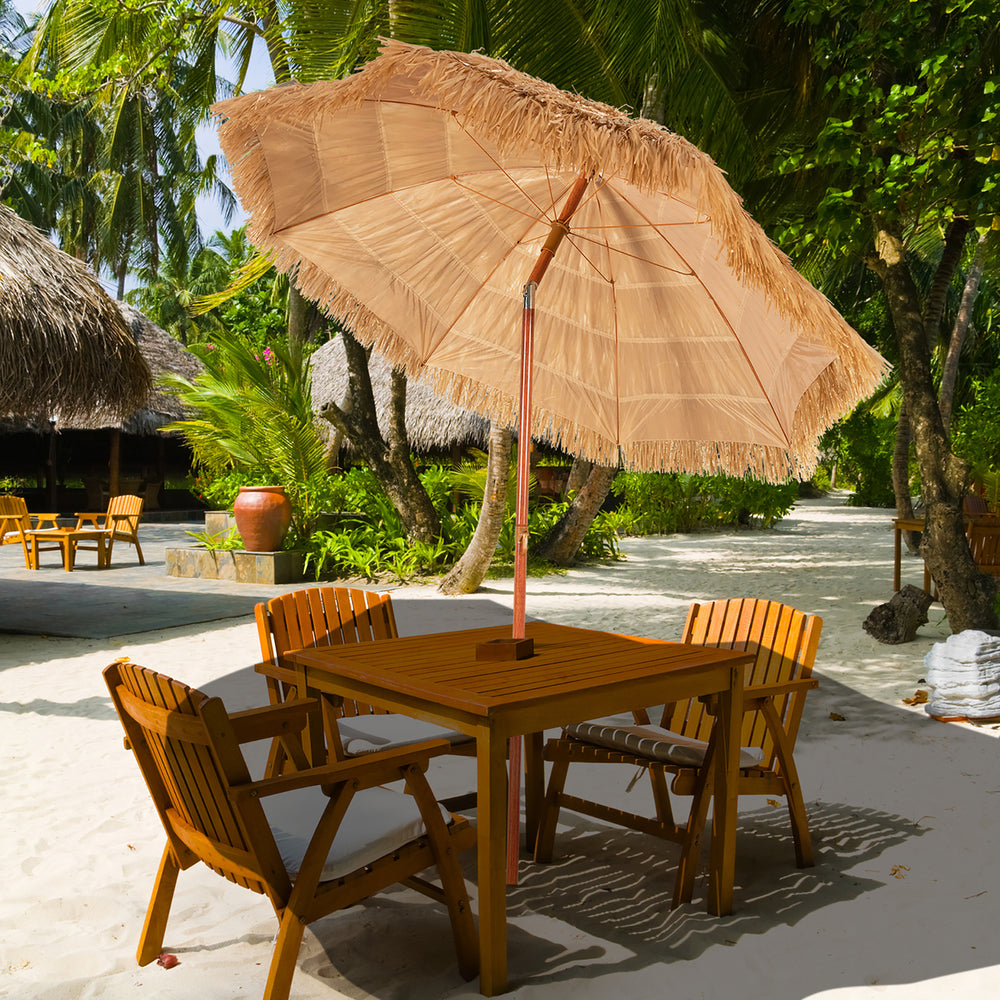 6.5 FT Thatched Beach Umbrella Tilt Tiki Hawaiian Patio Portable Image 2