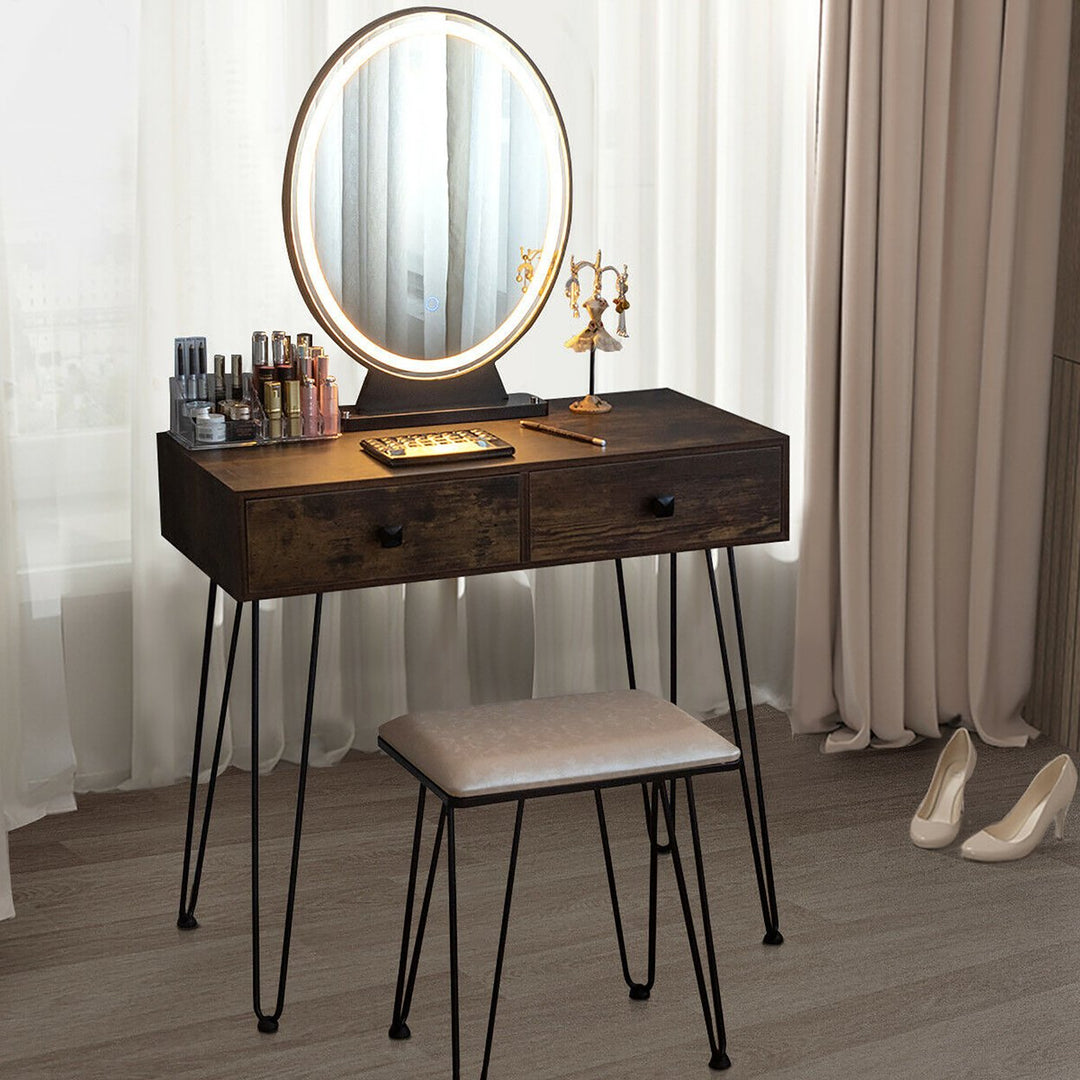 Costway Vanity Makeup Dressing Table W/ 3 Lighting Modes Mirror Touch Switch Rustic\Coffee Image 1