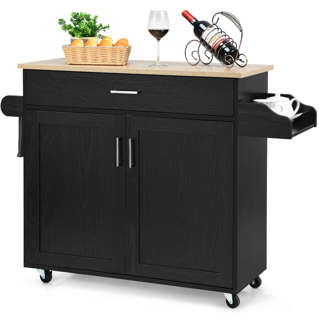 Costway Rolling Kitchen Island Cart Storage Cabinet w/ Towel and Spice Rack White\Black\Cherry\Gray Image 1