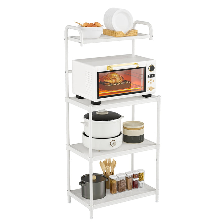 4-Tier Bakers Rack Microwave Oven Rack Shelves Kitchen Storage Organizer Iron White Image 1