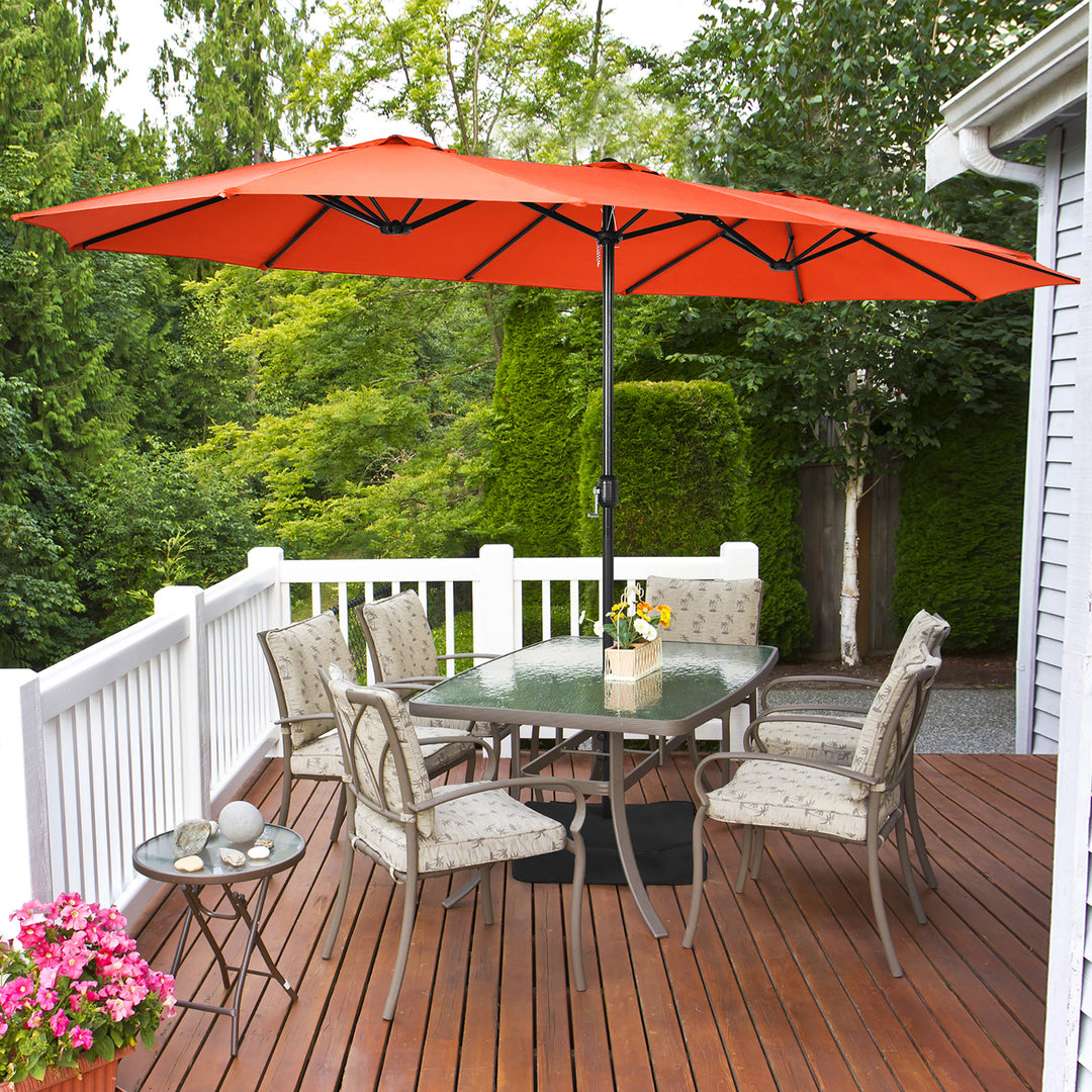 15 Ft Patio Double Sided Umbrella Outdoor Market Umbrella BeigeTanOrangeBurgundy Image 4