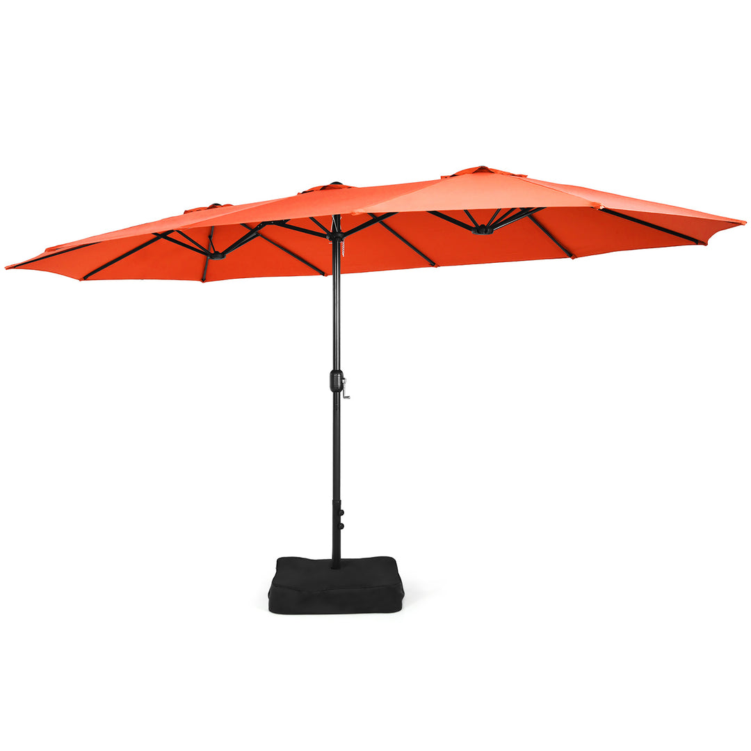 Costway 15FT Double-Sided Twin Patio Umbrella Outdoor Market W/ Crank and Base Grey\Coffee\Turquoise\Beige\Orange\Wine Image 2