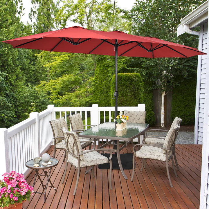 15 Ft Patio Double Sided Umbrella Outdoor Market Umbrella BeigeTanOrangeBurgundy Image 1