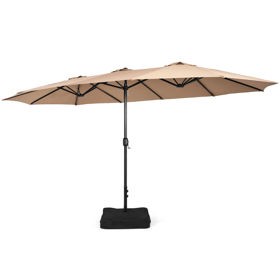 Costway 15FT Double-Sided Twin Patio Umbrella Outdoor Market W/ Crank and Base Grey\Coffee\Turquoise\Beige\Orange\Wine Image 5