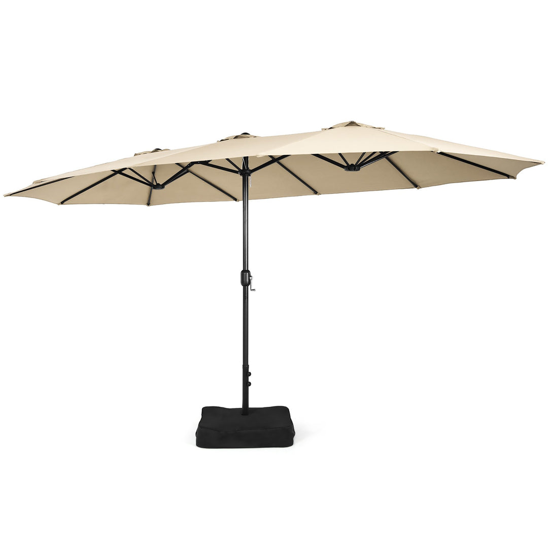 Costway 15FT Double-Sided Twin Patio Umbrella Outdoor Market W/ Crank and Base Grey\Coffee\Turquoise\Beige\Orange\Wine Image 1