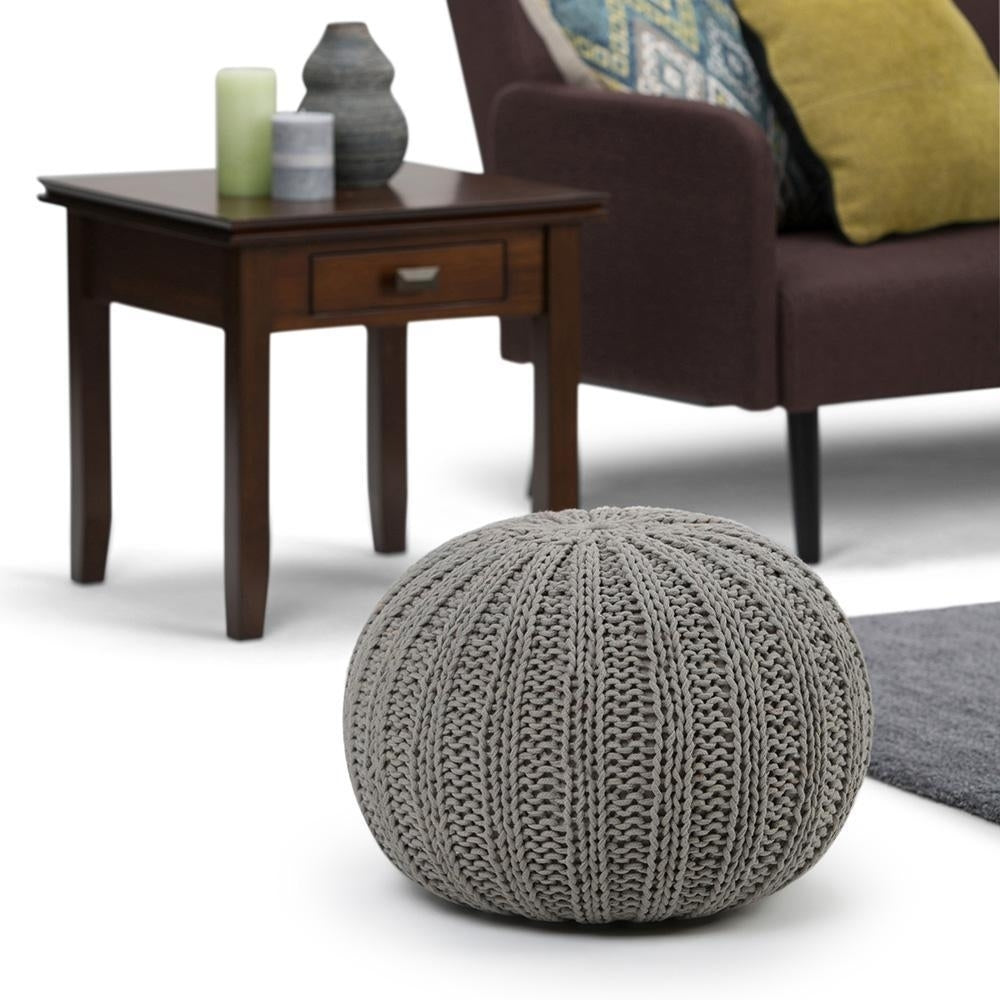 Simpli Home Shelby Round Pouf Hand Knit Cotton 20 Inch Lightweight Accent Furniture Image 4